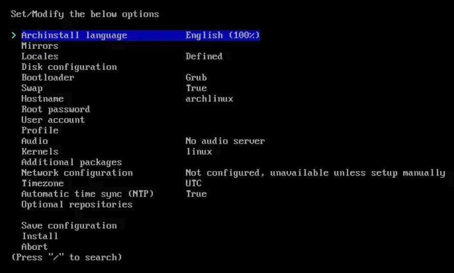 Arch Install Menu